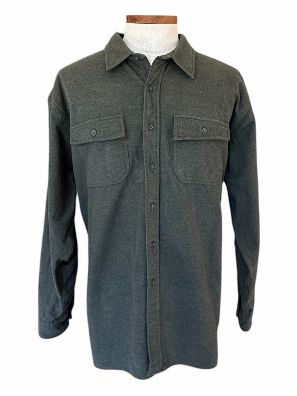 LL Bean Chamois Cloth Shirt Mens 2XL Olive Green Thick Heavyweight Button Down